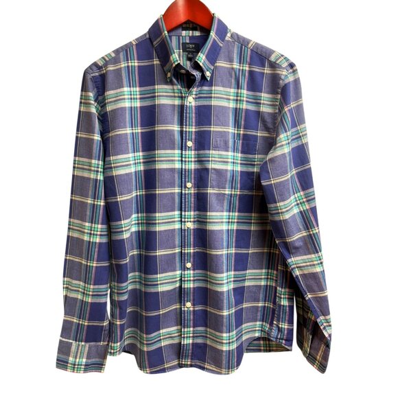 J CREW Blue‎ Summer Plaid Button Collar Long Sleeve Slim Fit Shirt - Picture 4 of 8